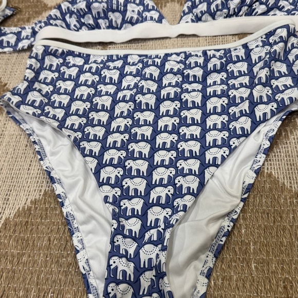 Roller Rabbit bikini set high waisted bottoms triangle tie top elephants print - Picture 6 of 7